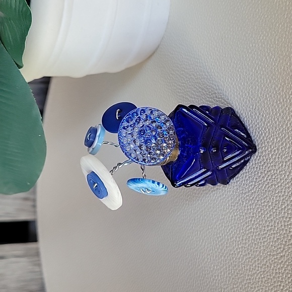 Cobalt Blue Handmade Button Floral Arrangement - Picture 5 of 8